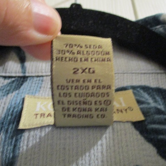 Kona Kai Hawaiian Shirt sz 2XL Textured Silk Blue - Picture 9 of 9